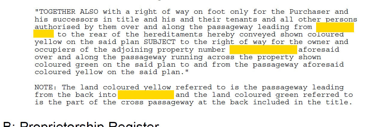 Right of way wording in land registry title document Right of way wording when selling property