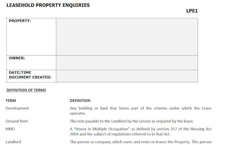 LPE1 - Leasehold Property Enquiries Form LPE1 - Leasehold Property Enquiries Form