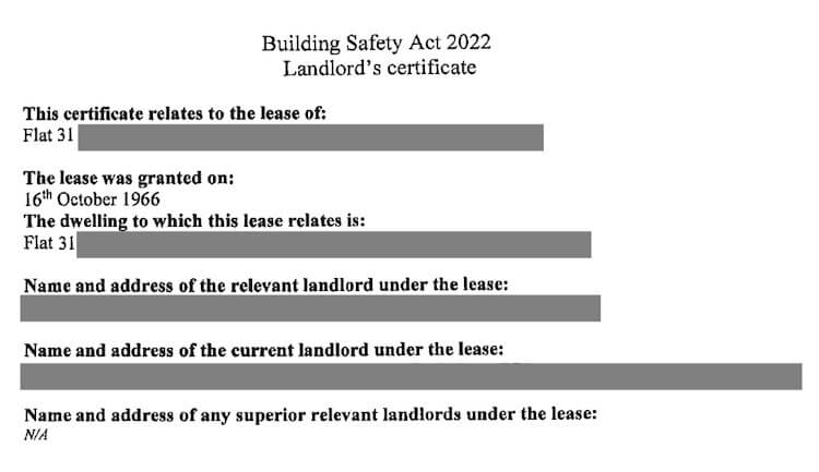 Landlords Certificate for Building Safety Act Landlords Certificate for Building Safety Act