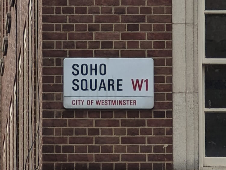 Soho Square W1 street sign Soho Square street sign