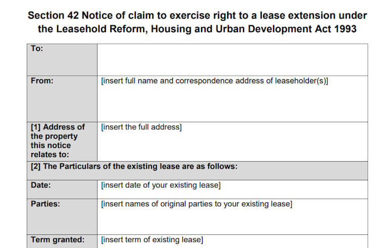Section 42 notice when extending lease Section 42 notice when extending lease